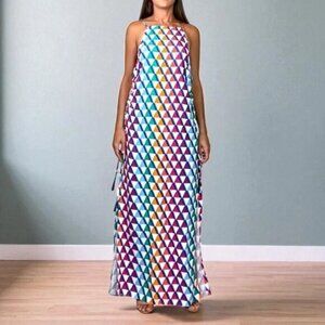 EMMA PAKE FIORELLA MULTI-COLOR PYRAMID PRINT MAXI DRESS
